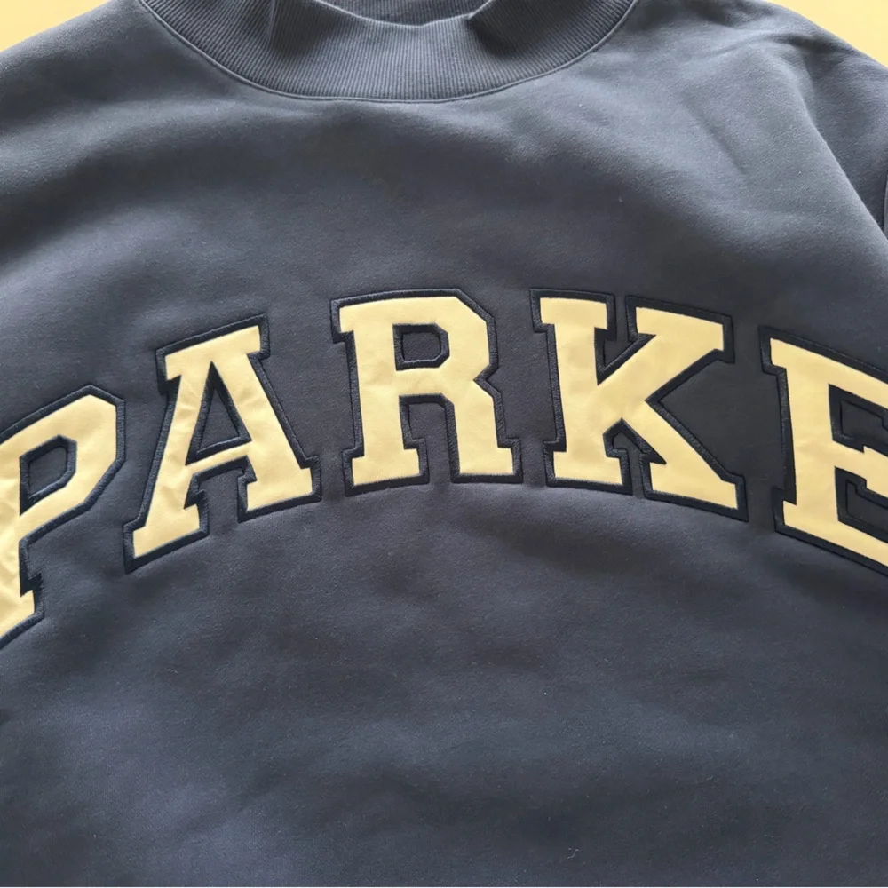 Parke Varsity Mockneck Sweatshirt Denim + White NWT - Picture 3 of 9